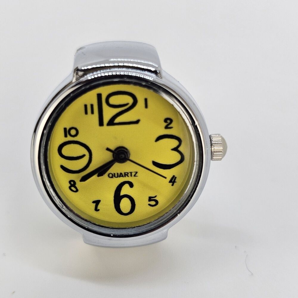 Yellow‎ Dial Ring Watch Women Analog Quartz Watch Stretch Band Finger Watch